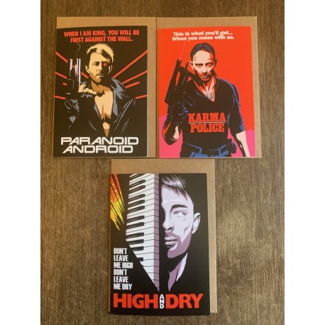 Set of three Butcher Billy Radiohead cards